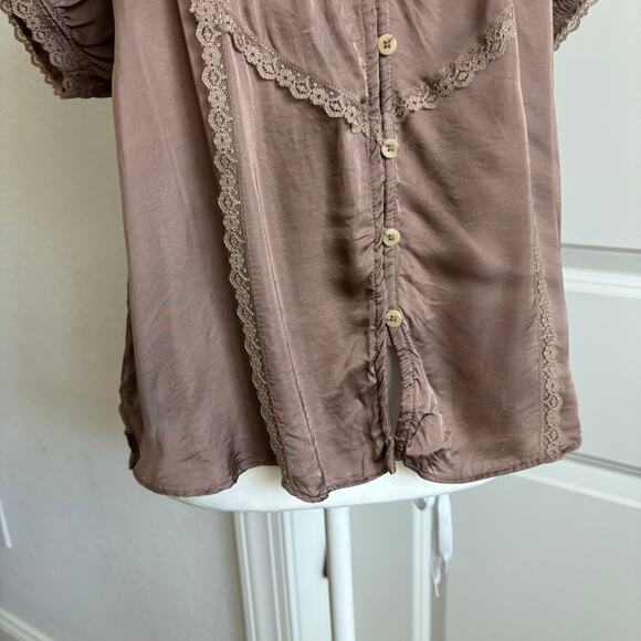 By Anthropologie Short Sleeve Silky Peasant Top M Coquette Prairie Cottage-core - Picture 6 of 13
